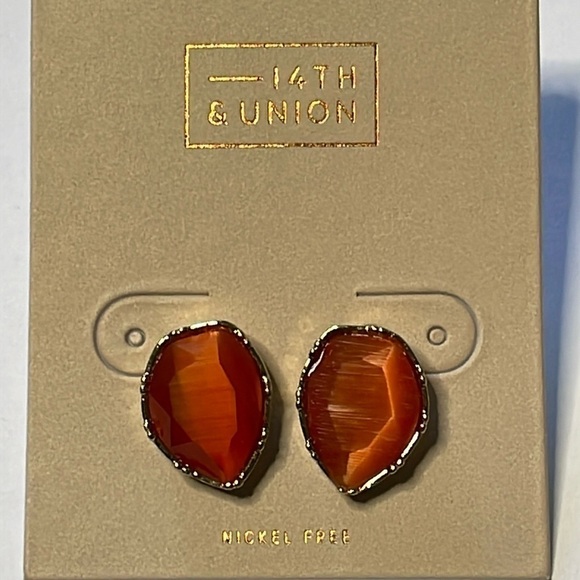NWT 14th & Union Amber Tone Jewel Stud Earrings - Picture 1 of 4